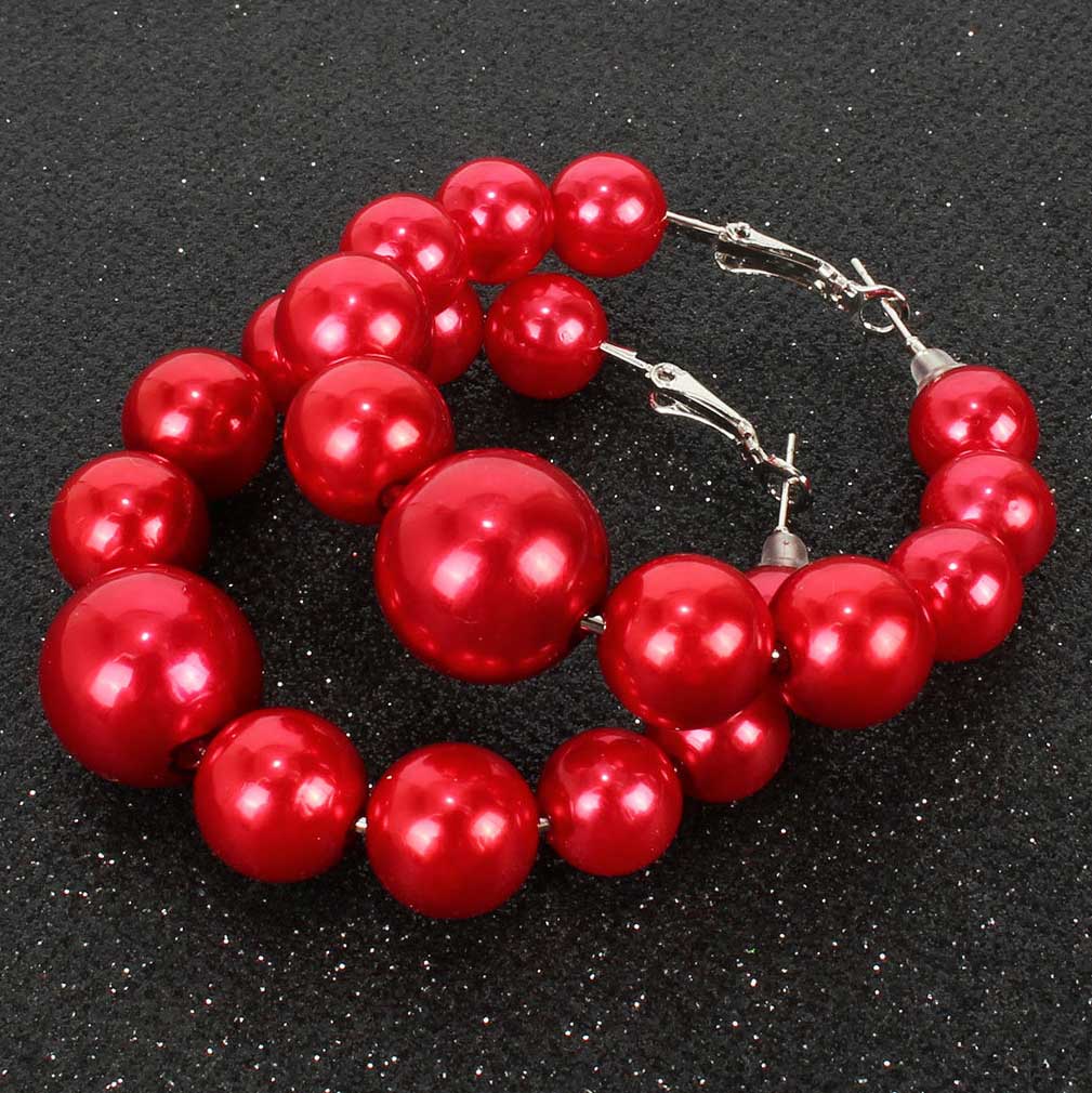 Red jewelry,Plain Color jewelry,1 Pair Round Red Faux Pearls Plastic Earrings