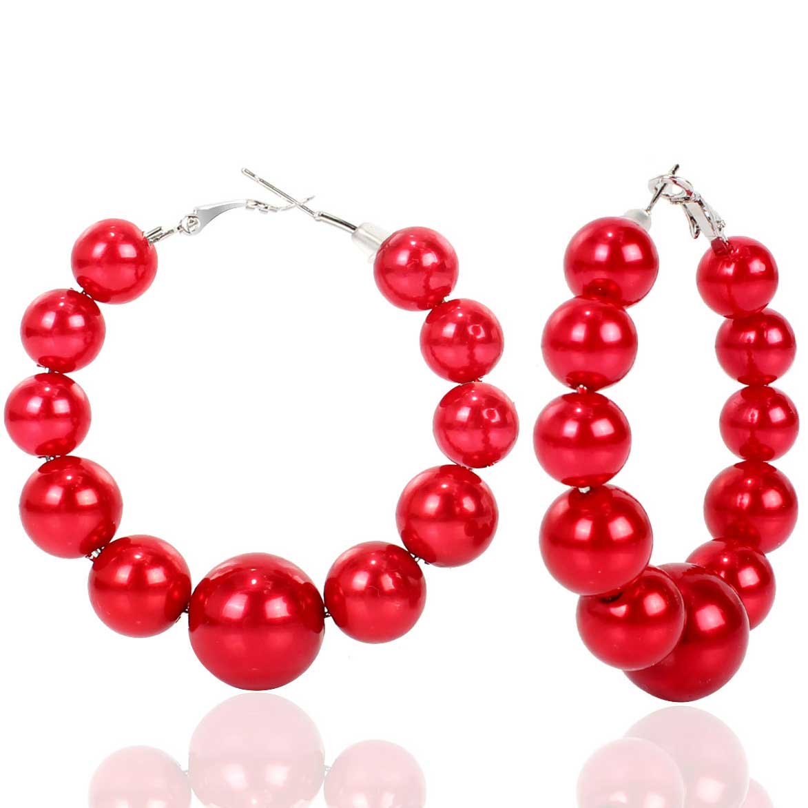 Red jewelry,Plain Color jewelry,1 Pair Round Red Faux Pearls Plastic Earrings