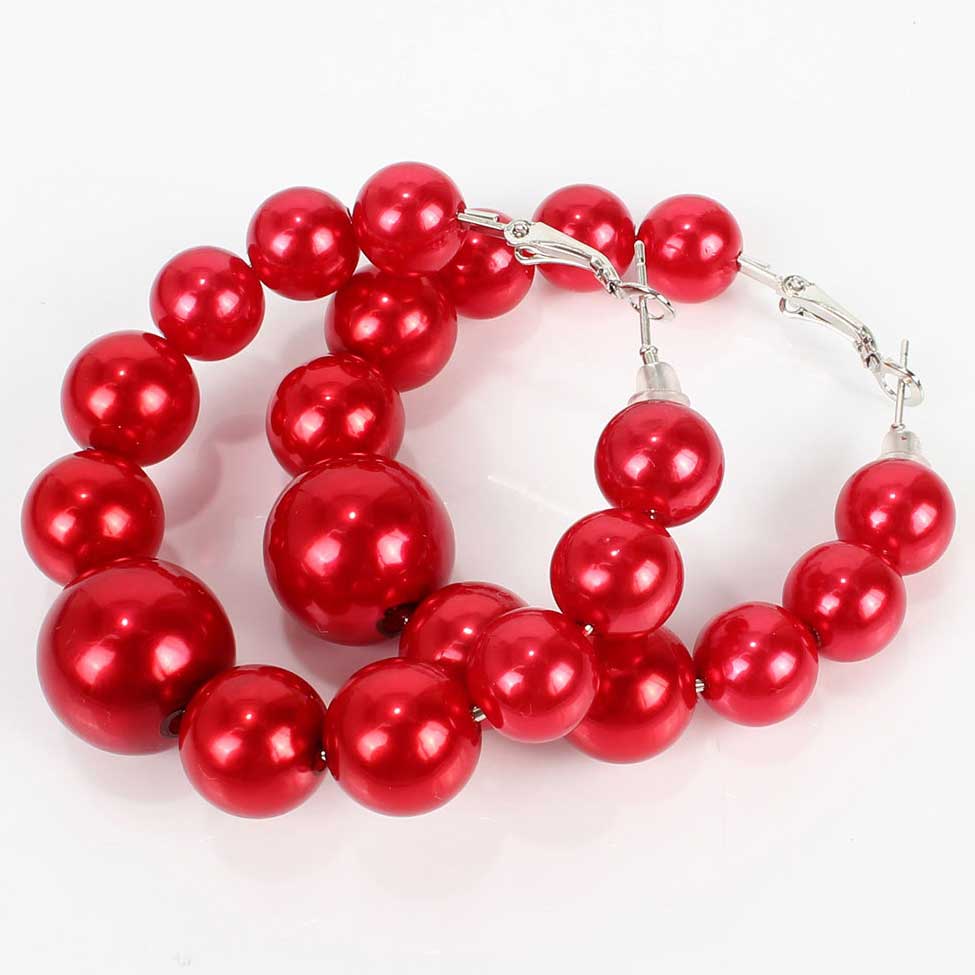 Red jewelry,Plain Color jewelry,1 Pair Round Red Faux Pearls Plastic Earrings