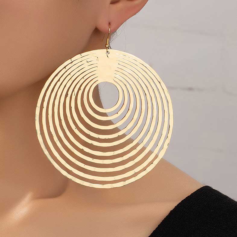 Round Gold Alloy Cut Out Earrings