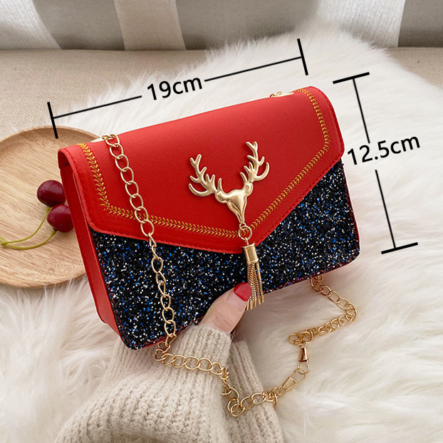 Red accessories,Contrast Color accessories,Red Sequined Faux Leather Magnetic Crossbody Bag