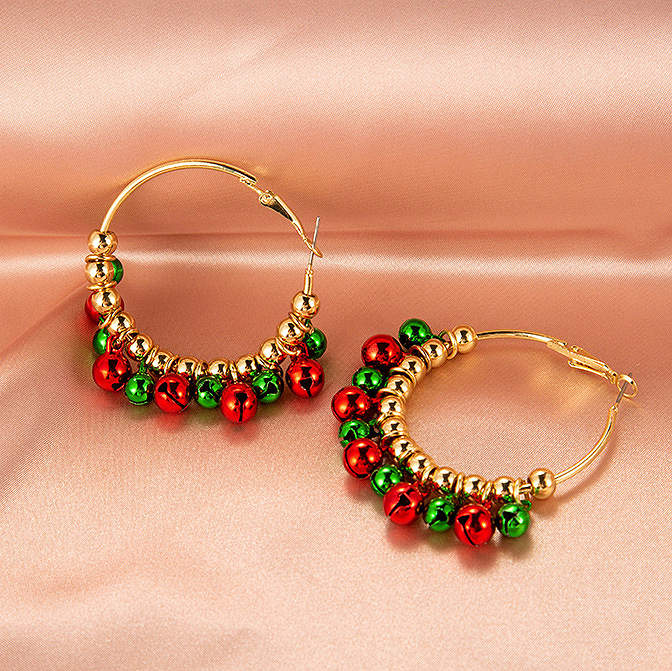 Christmas Bell Metal Gold Round Earrings