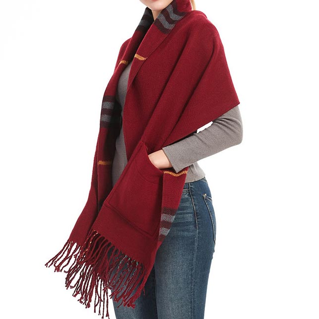 Wine Red accessories,Plaid accessories,Geometric accessories,Striped accessories,Plaid Wine Pocket Tassel Red Shawl