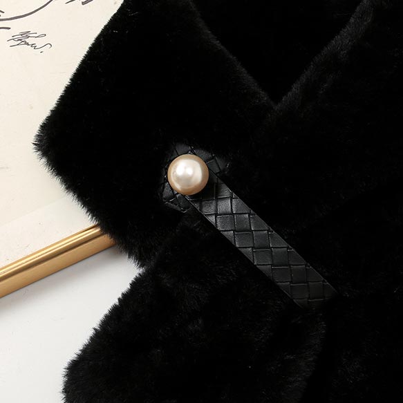 Black accessories,Plain Color accessories,Pearl Design Black Faux Fur Scarf