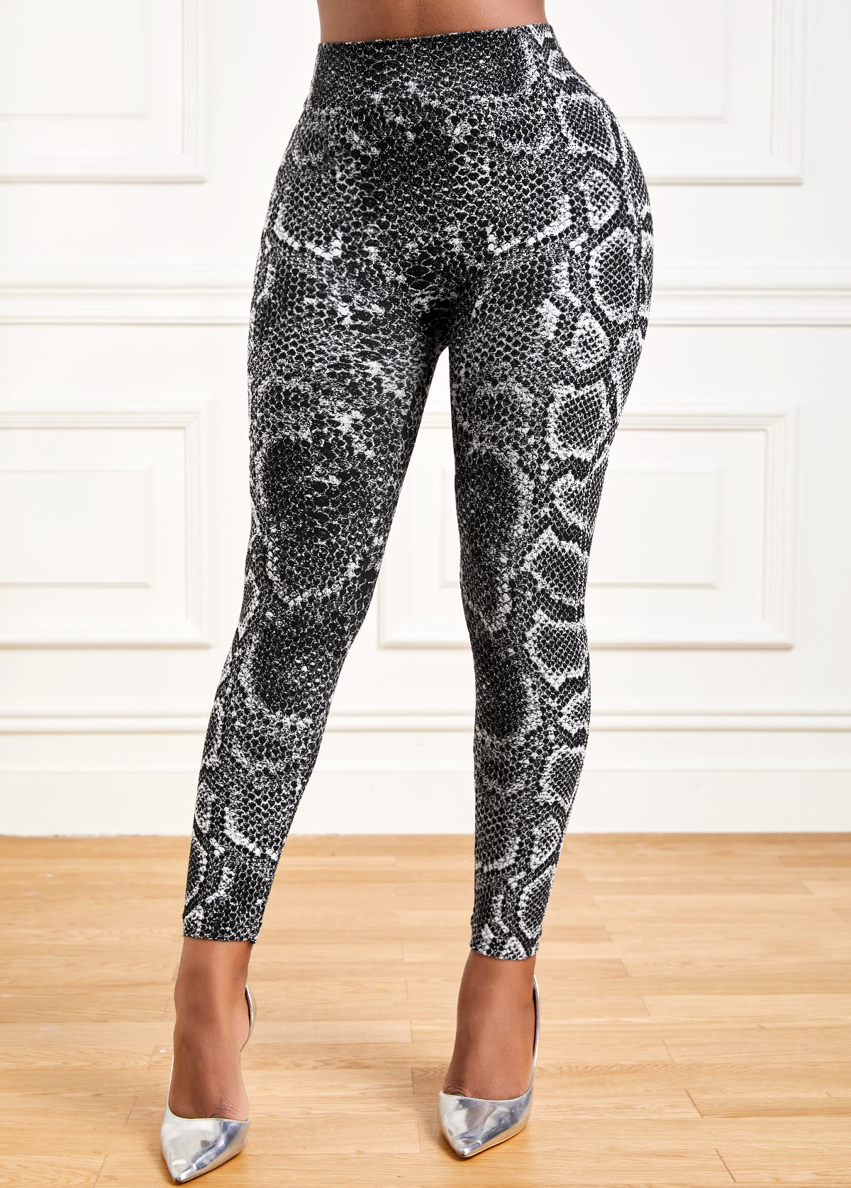 Grey bottoms,Animal Print bottoms,Snakeskin Print High Waisted Grey Leggings