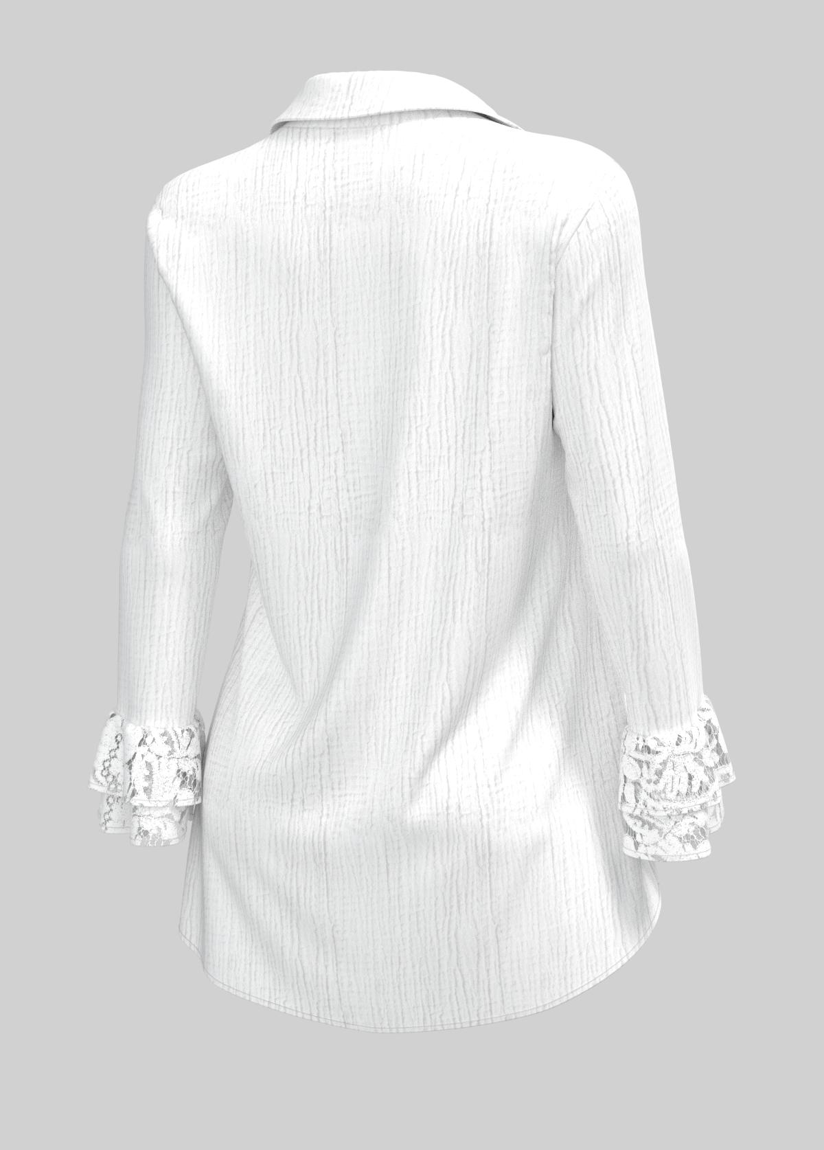 White plus size,Plain Color plus size,ROTITA Plus Size Lace Stitching Turndown Collar White Blouse