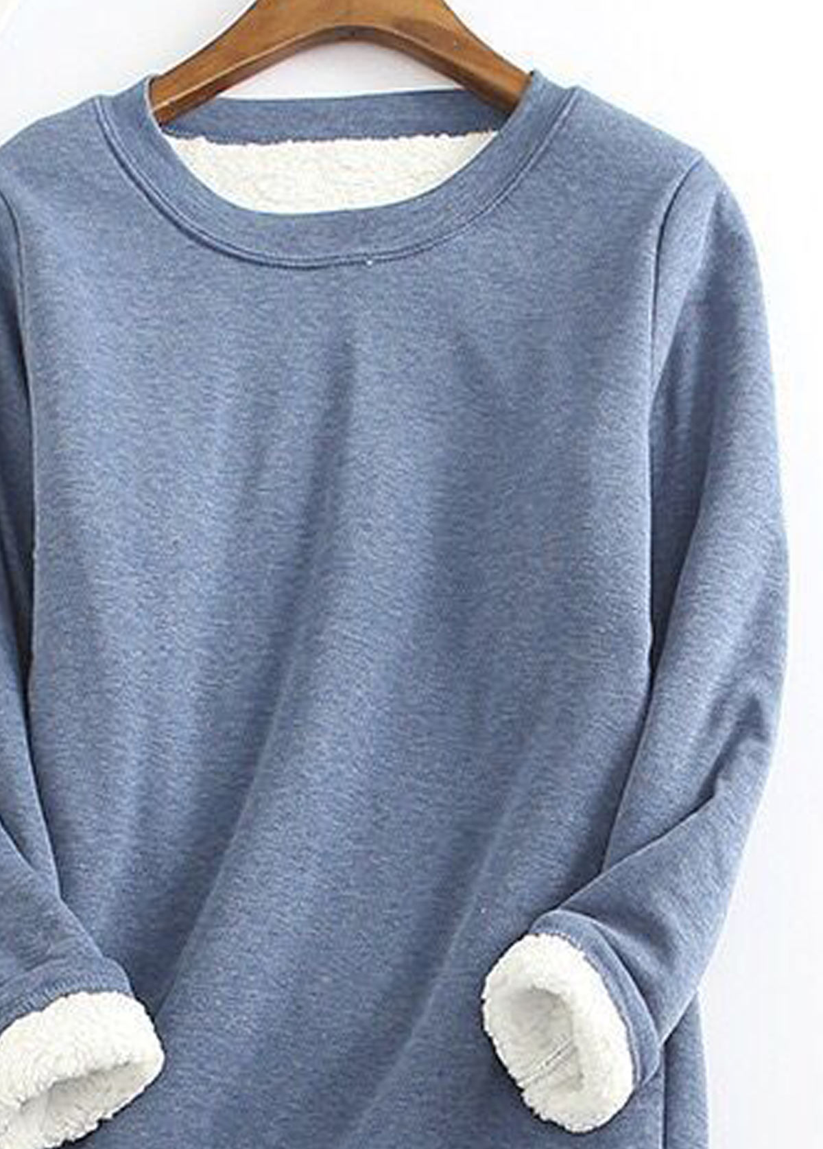 Dusty Blue tops,Contrast Color tops,Plush Dusty Blue Round Neck T Shirt
