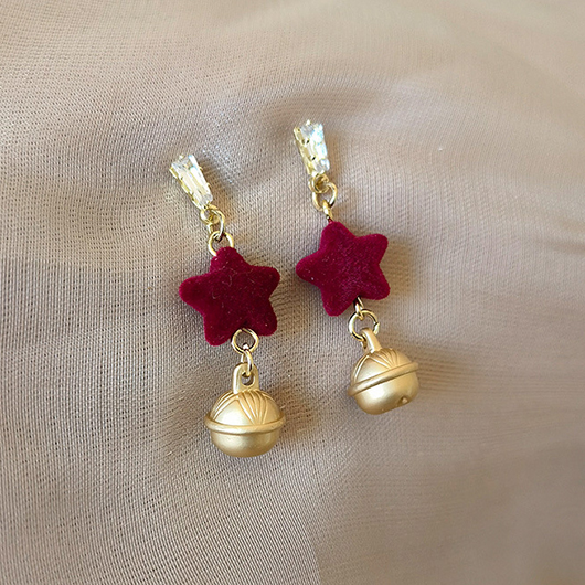 Metal Wine Red Star Design Earrings