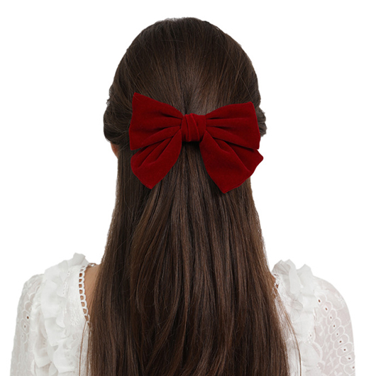 Velvet Wine Red Bowknot Design Barrette