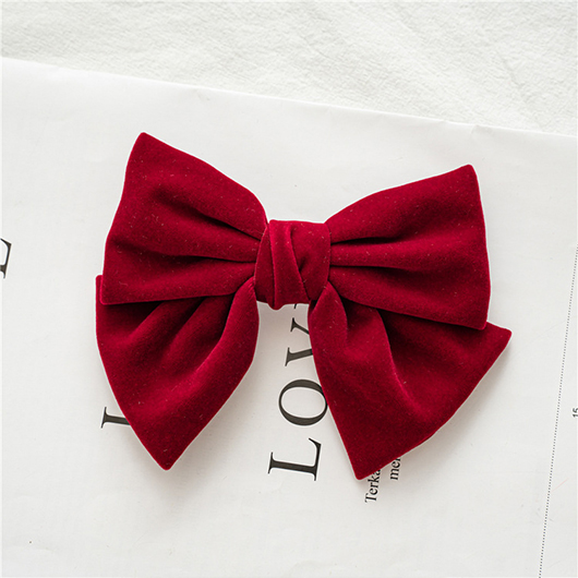 Wine Red accessories,Plain Color accessories,Velvet Wine Red Bowknot Design Barrette