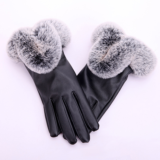 Black Warming Leather Full Finger Gloves