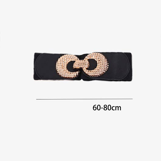 Black accessories,Plain Color accessories,Round Black Elastic Detail Leather Belt