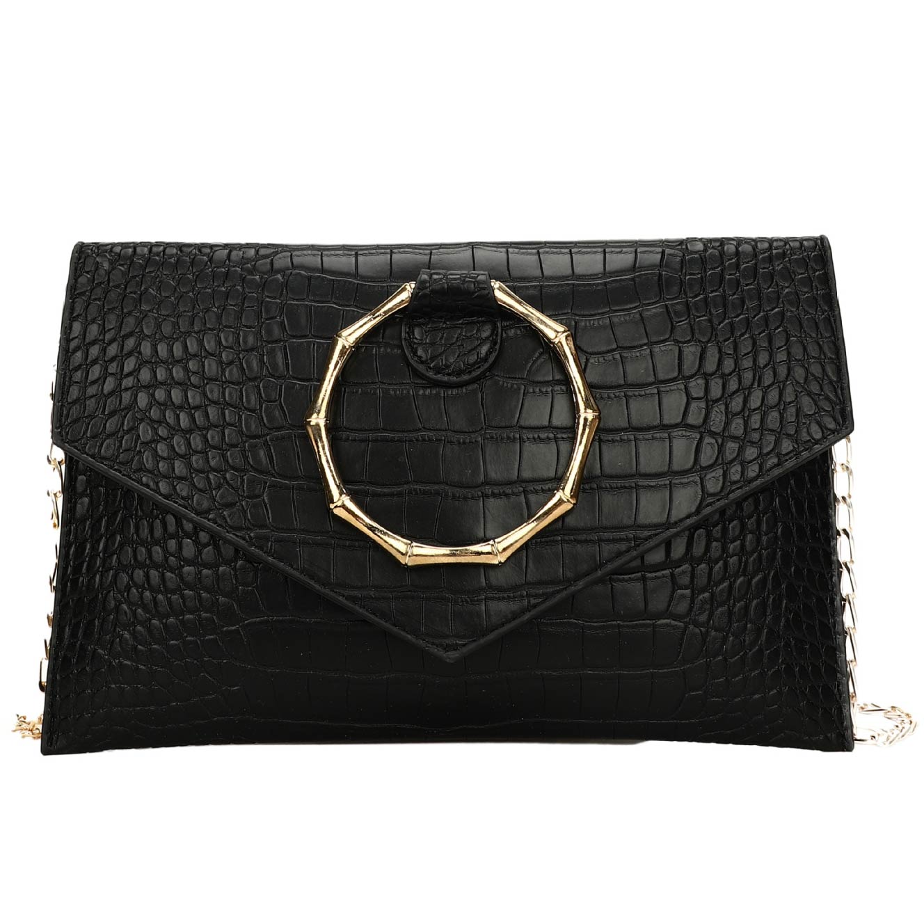 Black Chains Crocodile Pattern Magnetic Shoulder Bag