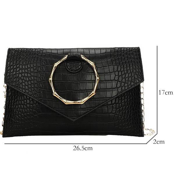 Black accessories,Plain Color accessories,Black Chains Crocodile Pattern Magnetic Shoulder Bag