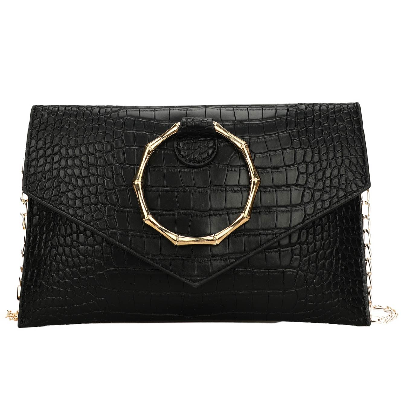 Black accessories,Plain Color accessories,Black Chains Crocodile Pattern Magnetic Shoulder Bag