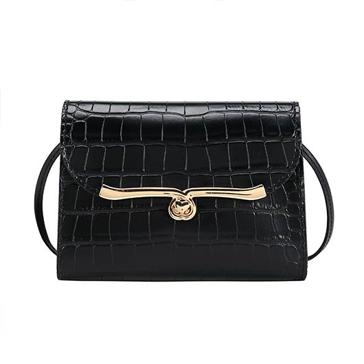 Black accessories,Plain Color accessories,Turnlock Design Black Contrast Shoulder Bag