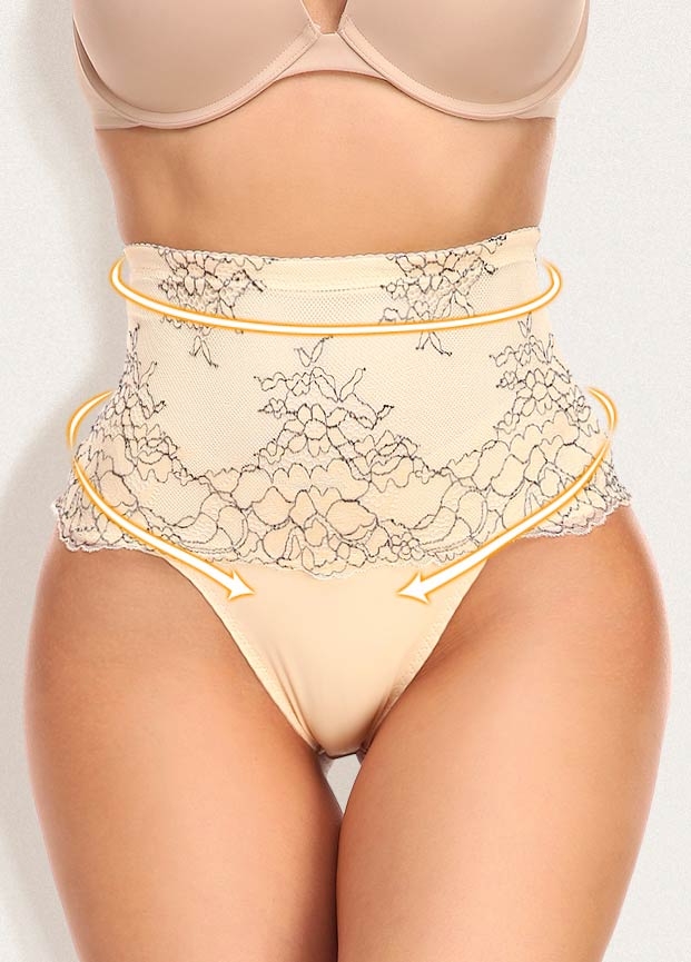 Lace Stitching Skin Color High Waisted Panties