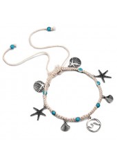 Silvery White jewelry,Seashell Design Silver Metal Turquoise Anklet
