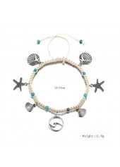 Silvery White jewelry,Seashell Design Silver Metal Turquoise Anklet