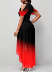 Red jumpsuits & rompers,Ombre jumpsuits & rompers,ROTITA Ombre Asymmetric Hem Red Mesh Stitching Jumpsuit