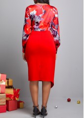 Wine Red dresses,Floral dresses,ROTITA Decorative Button Floral Print Wine Red Dress