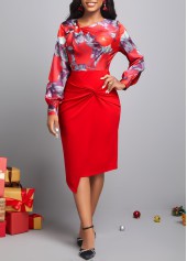 Wine Red dresses,Floral dresses,ROTITA Decorative Button Floral Print Wine Red Dress