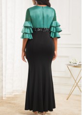 Black dresses,Contrast Color dresses,ROTITA Shinning Sequin Contrast Black Maxi Dress