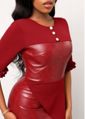 Wine Red dresses,Plain Color dresses,ROTITA Wine Red Frill Half Sleeve Button Dress