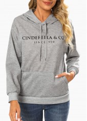 Pocket Letter Print Light Grey Marl Hoodie