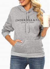 Light Grey Marl tops,Letter tops,Pocket Letter Print Light Grey Marl Hoodie