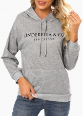 Light Grey Marl tops,Letter tops,Pocket Letter Print Light Grey Marl Hoodie