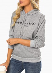Light Grey Marl tops,Letter tops,Pocket Letter Print Light Grey Marl Hoodie