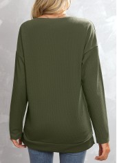 Green tops,Plain Color tops,Green V Neck Long Sleeve Sweatshirt