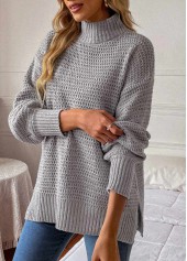 Grey tops,Plain Color tops,Grey Round Neck Long Sleeve Sweater