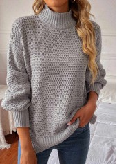 Grey tops,Plain Color tops,Grey Round Neck Long Sleeve Sweater