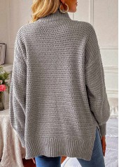 Grey tops,Plain Color tops,Grey Round Neck Long Sleeve Sweater