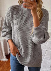 Grey Round Neck Long Sleeve Sweater