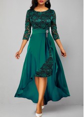 ROTITA Lace Patchwork Turquoise 3/4 Sleeve Dress