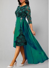 Turquoise dresses,Plain Color dresses,ROTITA Lace Patchwork Turquoise 3/4 Sleeve Dress