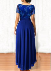 Royal Blue dresses,Plain Color dresses,ROTITA Sapphire Blue Lace Patchwork Belted Maxi Dress