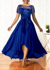 ROTITA Sapphire Blue Lace Patchwork Belted Maxi Dress