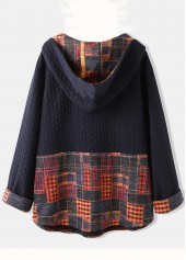 Navy tops,Plaid tops,Button Navy Plaid Long Sleeve Hoodie