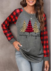 Long Sleeve Red Christmas Tree Print Sweatshirt