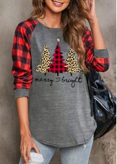 Red tops,Christmas tops,Letter tops,Plaid tops,Long Sleeve Red Christmas Tree Print Sweatshirt