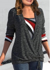 Dark Grey plus size,Geometric plus size,ROTITA Plus Size Drawstring Geometric Print Dark Grey T Shirt