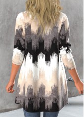 Black outerwear & coats,Geometric outerwear & coats,ROTITA Button Geometric Print Black Long Sleeve Coat