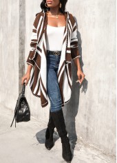 Dark Coffee tops,Geometric tops,Patchwork Geometric Print Dark Coffee Hooded Cardigan