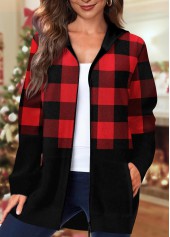 ROTITA Pocket Tartan Print Black Long Sleeve Coat