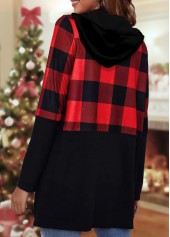 Black outerwear & coats,Plaid outerwear & coats,ROTITA Pocket Tartan Print Black Long Sleeve Coat
