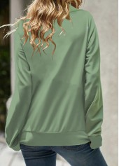 Green tops,Plain Color tops,Zipper Green Asymmetrical Neck Long Sleeve Sweatshirt